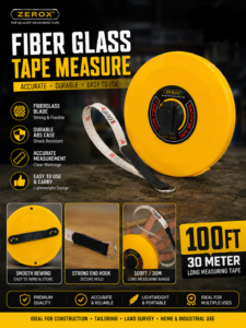 ZeroX 30m/100ft Fiberglass Measuring Tape - Heavy Duty Tape Measure for Construction & Carpentry best quality